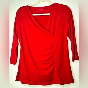 Edwards Women's Silver 3/4 Sleeve Crossover Knit Top